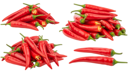 a pile of vibrant red chili peppers isolated on transparent background