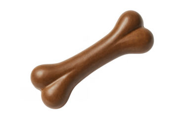 Brown dog bone on black chew toy animal isolated on a transparent background