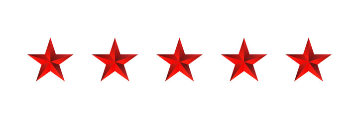 Red Five Stars, Five golden pointed stars, five star rating, vector, icon