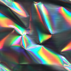 Crumpled Holographic Foil Texture with Iridescent Rainbow Refraction and Metallic Glossy Surface