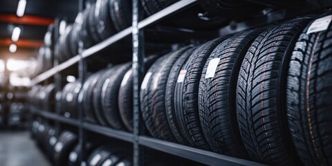 The Tires Stacked in a Warehouse Ready for Installation and Automotive Service