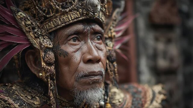 Majestic elder in traditional ceremonial attire: timeless cultural expression and wisdom
