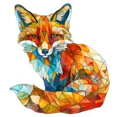 Colorful geometric fox design with transparent background featuring bright orange and blue hues in an artistic composition