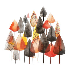 Colorful autumn trees in shades of orange, red, and yellow with a transparent background for seasonal decor