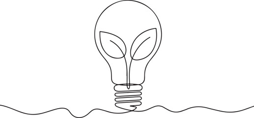 Simple Light Bulb with Leaf Shape Eco Energy Concept Line Art Design