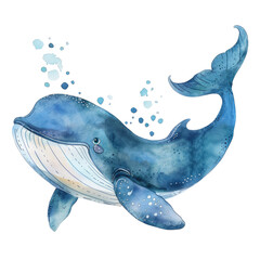 Whale swimming gracefully in a serene ocean, showcasing vibrant blue hues and playful bubbles