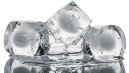 a close up view of cracked ice cubes on transparent background