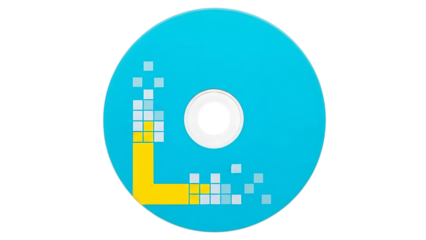 circular logo design with square elements and white circle on transparent background