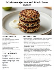 Miniature Quinoa and Black Bean Patties Recipe with Ingredients and Cooking Instructions