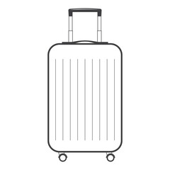 Modern suitcase on wheels with retractable handle for travel. Outline vector illustration isolated on a white background