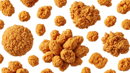 crispy fried chicken pieces scattered on transparent background