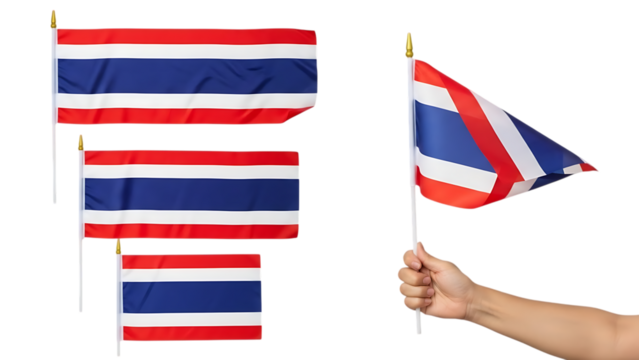 thai flag waving on a flagpole and smaller versions on transparent background - Powered by Adobe