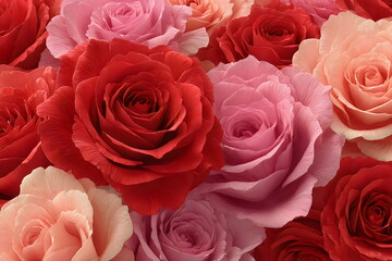 Obraz premium Roses in various colors arranged closely together in a bright setting during daytime