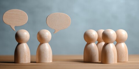 The wooden figures depicting conversation and group dynamics in soft studio light