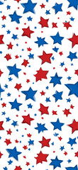 Red and blue stars forming a cheerful, seamless American flag inspired pattern. USA colors star pattern creating a patriotic background