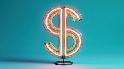 Floating dollar sign with light against blue background in creative setting Generative AI