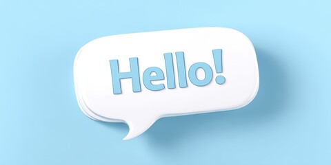 The speech bubble with Hello text in blue on soft pastel background