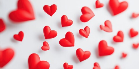 The hearts floating on a soft white background for romantic Valentine celebration imagery