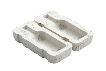 Molded mycelium wine packaging isolated. Biodegradable bottle shipper.