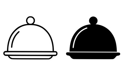 Fototapeta premium Restaurant icon, cloche illustration in outline and silhouette style