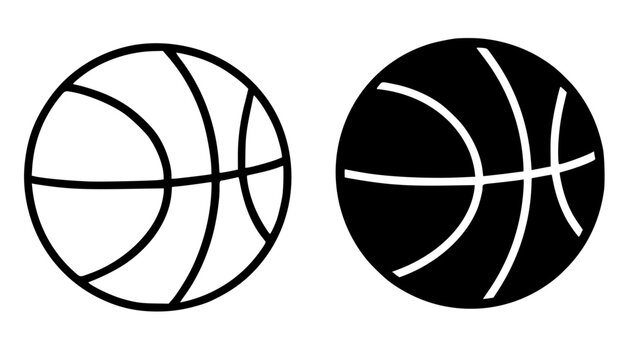 Sports icon, basketball illustration in outline and silhouette style