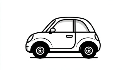 Fototapeta premium Small city car minimal line art coloring illustration. Concept of urban transport education, simple coloring activity, beginner drawing practice, printable worksheets, calm art for kids and adults.