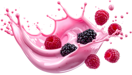 Berry Splash: Capture the fresh, invigorating splash of a vibrant berry smoothie, showcasing ripe raspberries and blackberries dancing mid-air. It's a tantalizing display of refreshment.