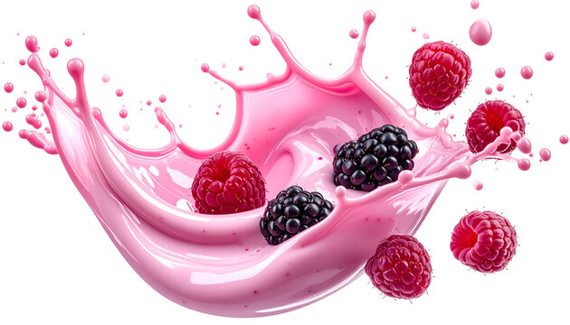 Berry Splash: Capture the fresh, invigorating splash of a vibrant berry smoothie, showcasing ripe raspberries and blackberries dancing mid-air. It's a tantalizing display of refreshment.