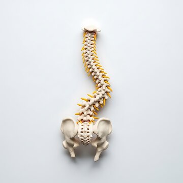 Anatomical Model of Human Spine with Pelvis, Displayed Vertically Against a Clean White Background.