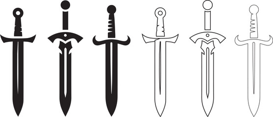 set of medieval sword silhouettes for graphic design  various styles vector.