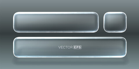 Glass button frame UI elements, transparent rounded shapes.