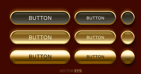 Shiny golden web button set with a luxurious glossy effect.