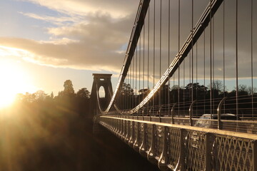 suspension bridge at sunset