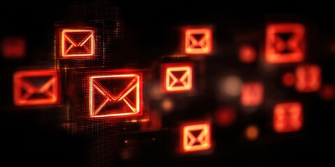 The Email Icons Floating Across a Glowing Futuristic Digital Network Interface