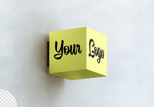 Outdoot Wall Cube Logo Sign Mockup