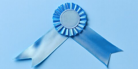 The blue award ribbon resting on a soft pastel background for celebration