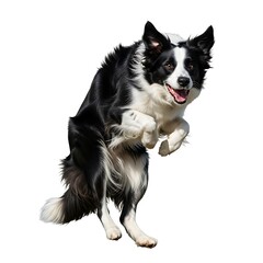 Fototapeta premium Energetic Border Collie Mid-Air, Black and White, Isolated on White Background.