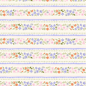 Cute hand drawn ditsy seamless pattern, lovely floral background, great for textiles, banners, wallpapers, wrapping - vector design