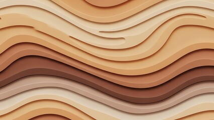 Abstract 3D paper cut background with flowing organic layers in neutral skin tones. Elegant minimalist topographic design in beige, tan, and brown for beauty branding and inclusive marketing