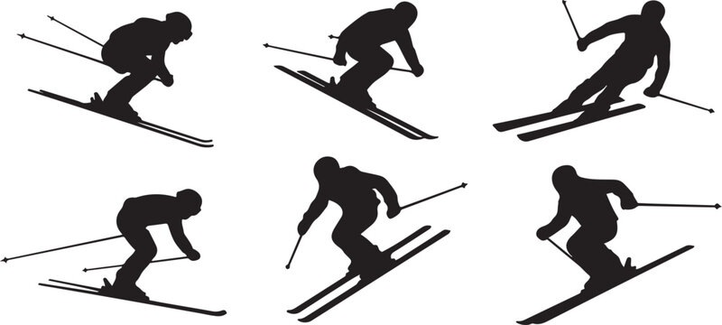 Vector set Silhouette of a skier in winter. silhouette vector illustration with white background.
