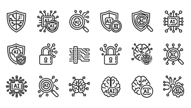 Artificial Intelligence AI Icons Security Protection.