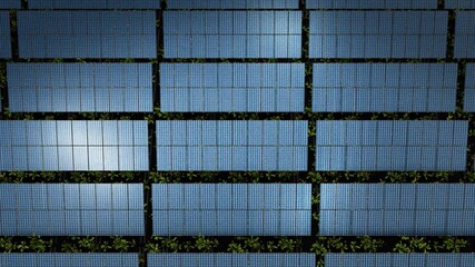 3D Solar panes movement animation in a solar park used for clean renewable energy production on field.  alternative electricity source