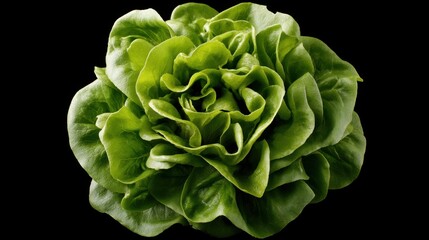 Fototapeta premium Fresh green lettuce on black background: vibrant and crisp vegetables.