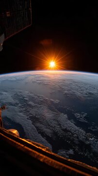A breathtaking view of sunrise from space, showcasing Earth's beauty.