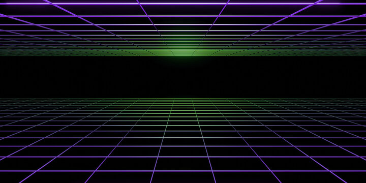 futuristic neon badge 80s retro  background 3d illustration Premium