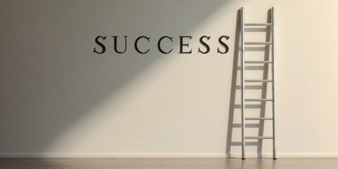 The Ladder Leaning Against a Wall with the Word SUCCESS in Sunlight