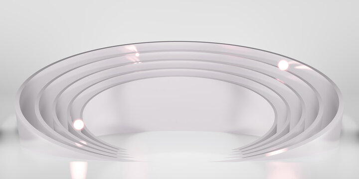 Stage, circular background, platform, arch, ring, pallet, display screen, 3D illustration