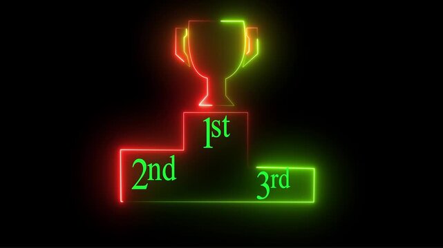 neon line winner podium with 1st, 2nd, and 3rd place icon animation with magenta color on a black background pedestal appearance 4k video .