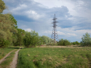 Overhead power line support.