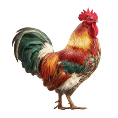 Fototapeta premium A vibrant rooster stands proudly against a black background